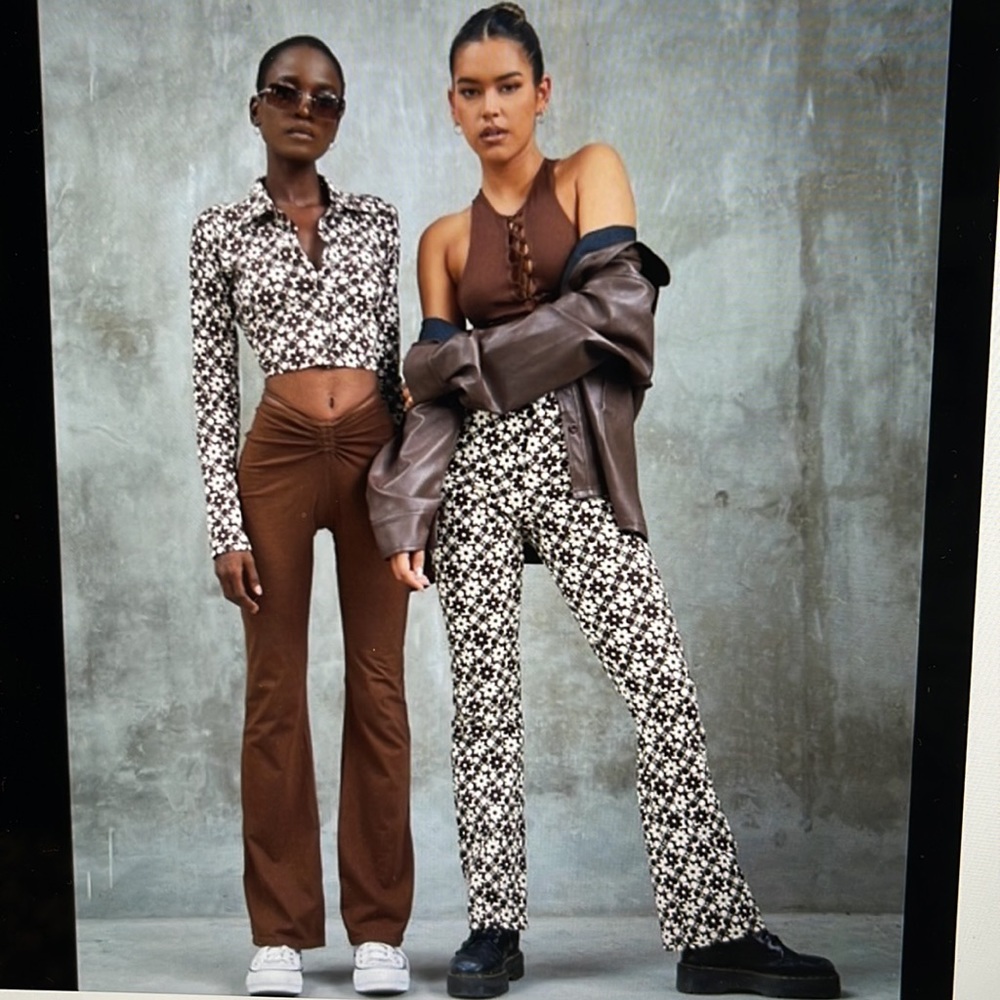 Motel Rocks Zoven Trouser Patchwork Daisy Brown. Size: XS (NWT)
